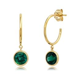 Lab-Created Emerald Dangle J-Hoop Earrings in 10K Gold