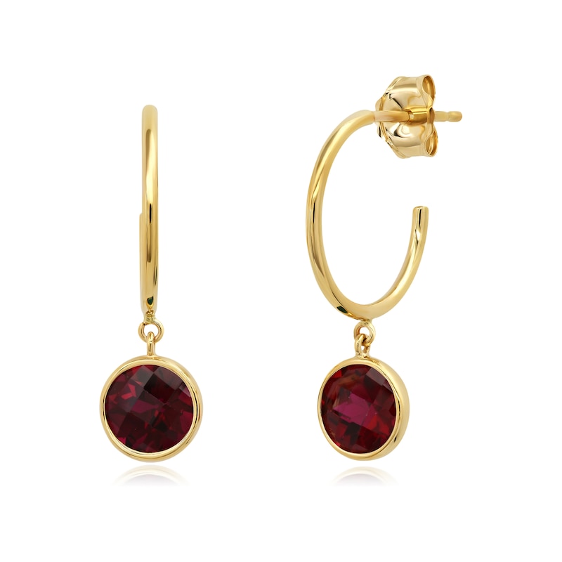 Lab-Created Ruby Dangle J-Hoop Earrings in 10K Gold