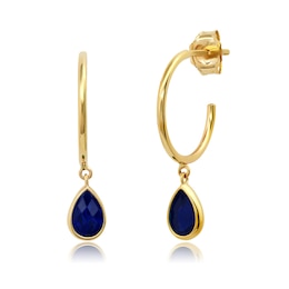 Pear-Shaped Blue Lab-Created Sapphire Dangle J-Hoop Earrings in 10K Gold