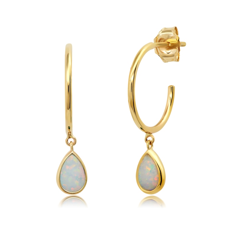 Pear-Shaped Lab-Created Opal Dangle J-Hoop Earrings in 10K Gold | Zales ...