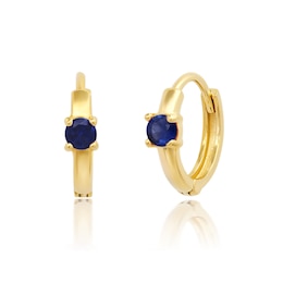 Blue Sapphire Solitaire Huggie Hoop Earrings in 14K Gold
