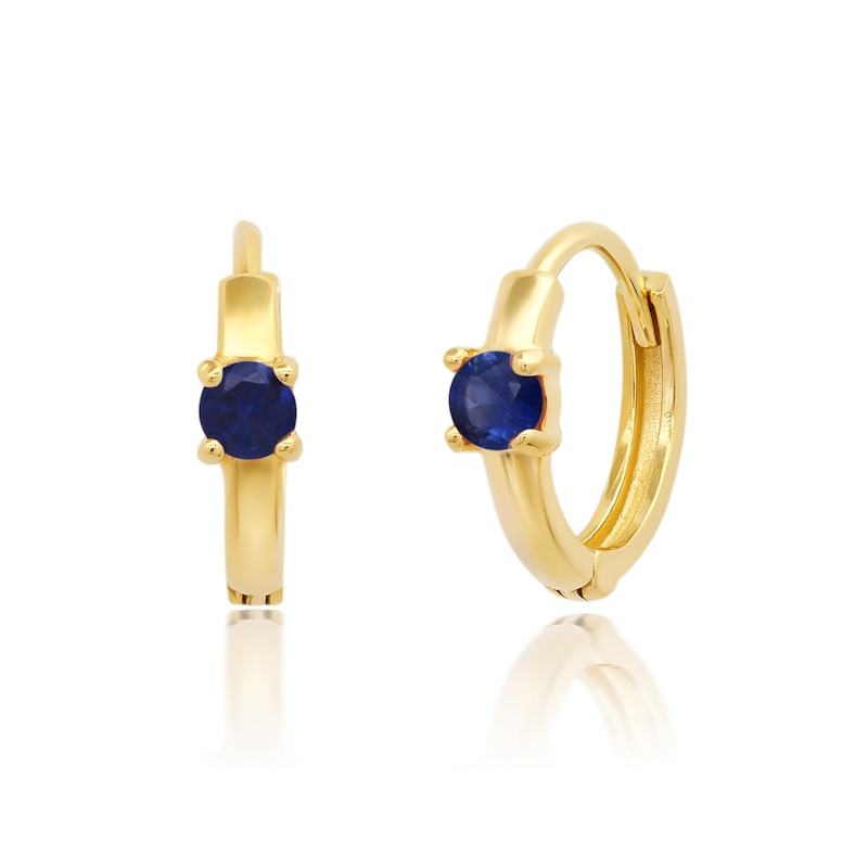 Main Image 1 of Blue Sapphire Solitaire Huggie Hoop Earrings in 14K Gold