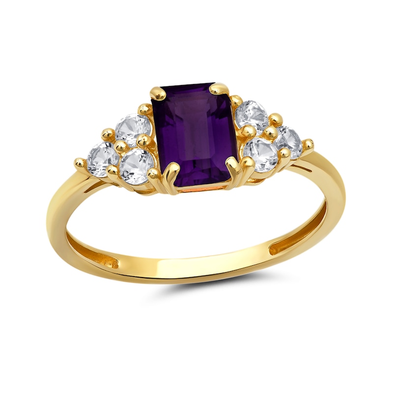 Emerald-Cut Amethyst and White Sapphire Tri-Sides Ring in 10K Gold ...