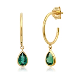 Pear-Shaped Lab-Created Emerald Dangle J-Hoop Earrings in 10K Gold