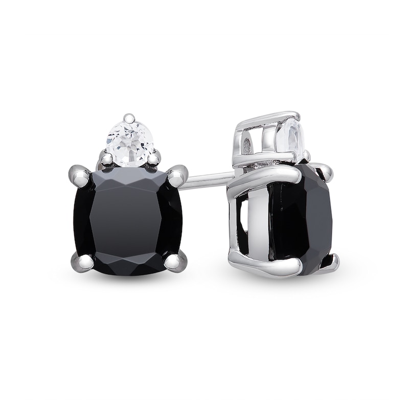 Main Image 1 of 7.0mm Cushion-Cut Onyx and White Topaz Stud Earrings in Sterling Silver