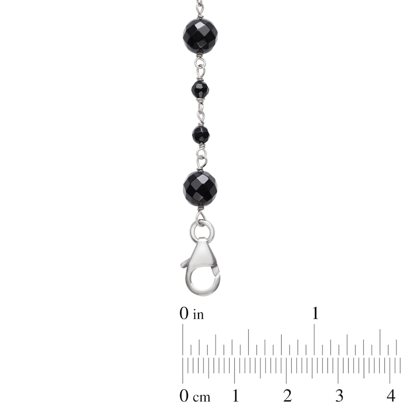 Alternating Onyx Bead Station Necklace in Sterling Silver - 36"