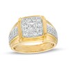 Thumbnail Image 1 of Men's 1-3/4 CT. T.W. Certified Square-Cut Lab-Created Diamond Frame Double Row Ring in 14K Gold (F/SI2)