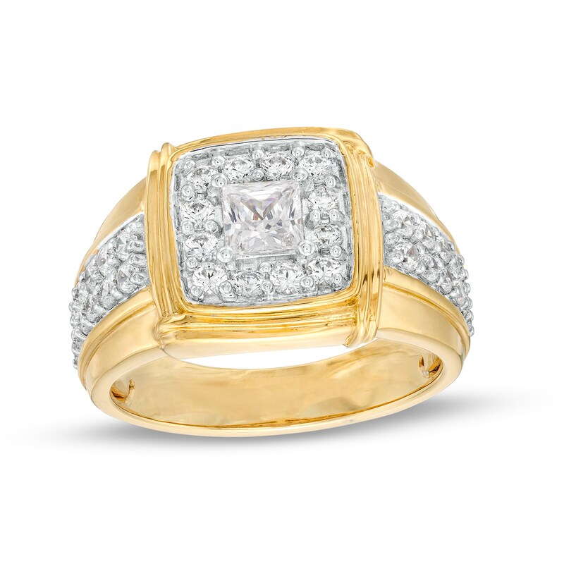 Main Image 1 of Men's 1-3/4 CT. T.W. Certified Square-Cut Lab-Created Diamond Frame Double Row Ring in 14K Gold (F/SI2)