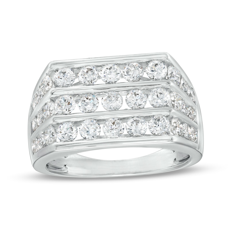 Main Image 1 of Men's 2-1/2 CT. T.W. Certified Lab-Created Diamond Triple Row Ring in 14K White Gold (F/SI2)