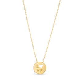 Mini Cut-Out Heart &quot;LOVE&quot; Disc Necklace in 14K Gold