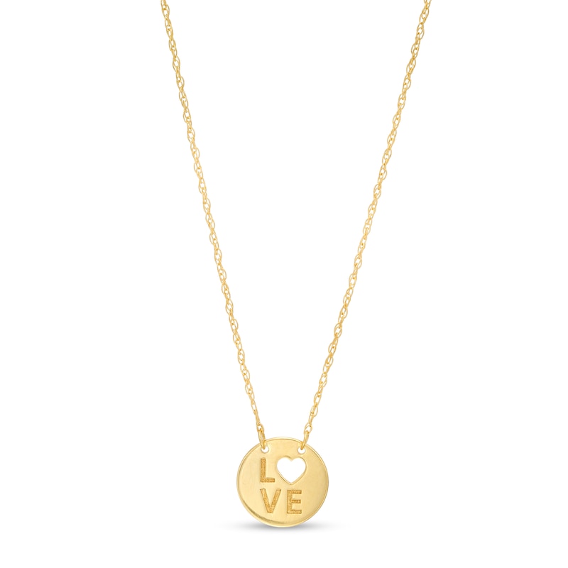 Main Image 1 of Mini Cut-Out Heart &quot;LOVE&quot; Disc Necklace in 14K Gold