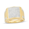 Thumbnail Image 1 of Men's 1 CT. T.W. Square-Shaped Multi-Diamond Textured Shank Ring in 10K Gold