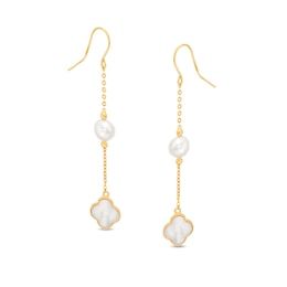 EFFY™ Collection Freshwater Cultured Pearl and Clover-Shaped Mother-of-Pearl Drop Earrings in 14K Gold