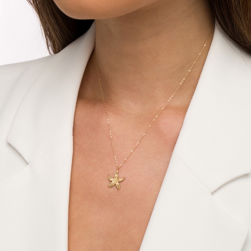 Polished and Beaded Starfish Pendant in 10K Gold – 17"