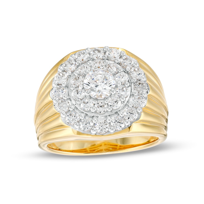 Main Image 1 of Men's 2 CT. T.W. Certified Lab-Created Diamond Double Frame Scallop Edge Ring in 14K Gold (F/SI2)