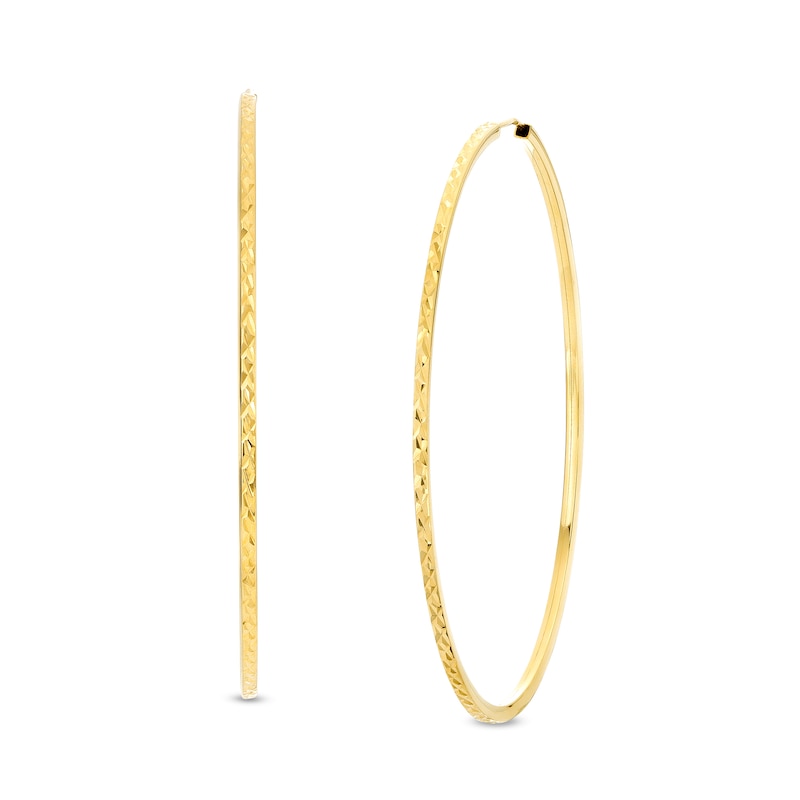 Main Image 1 of 50.0mm Diamond-Cut Continuous Tube Hoop Earrings in 10K Gold