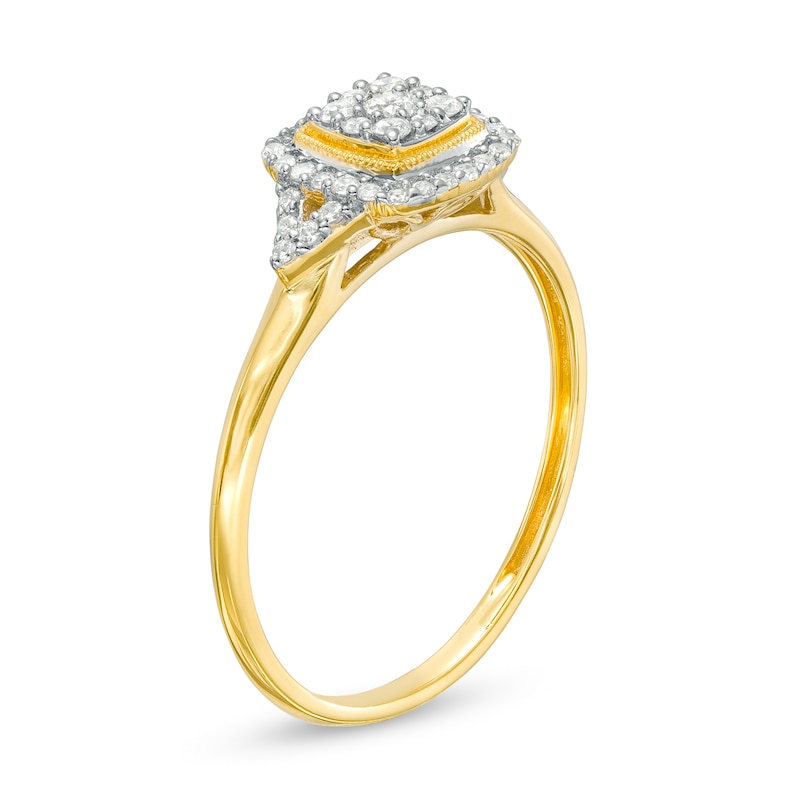 Main Image 3 of 1/5 CT. T.W. Cushion-Shaped Multi-Diamond Milgrain Promise Ring in 10K Gold