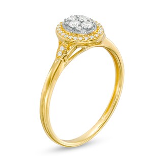 1/5 CT. T.W. Multi-Diamond Oval Frame Vintage-Style Promise Ring in 10K ...