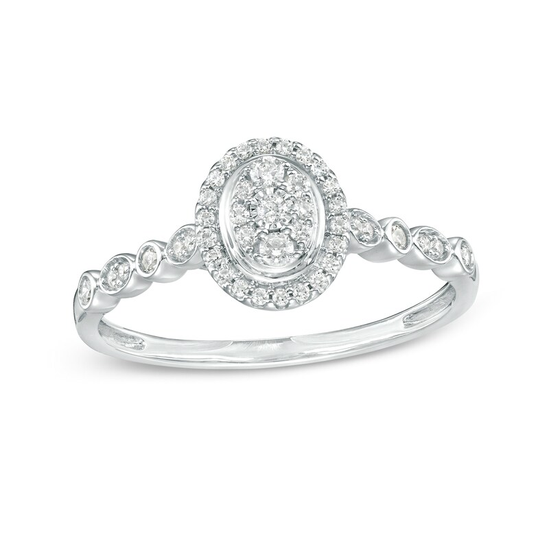 Main Image 1 of 1/5 CT. T.W. Multi-Diamond Oval Frame Scallop Edge Promise Ring in 10K White Gold