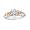 Thumbnail Image 1 of 1/5 CT. T.W. Diamond Frame Split Shank Leaf-Sides Flower Promise Ring in 10K Two-Tone Gold