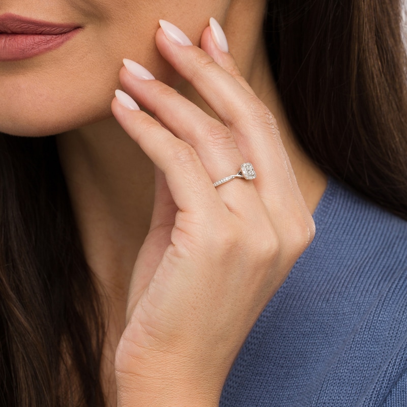 Main Image 2 of 1/5 CT. T.W. Multi-Diamond Square Frame Milgrain Twist Shank Promise Ring in 10K White Gold