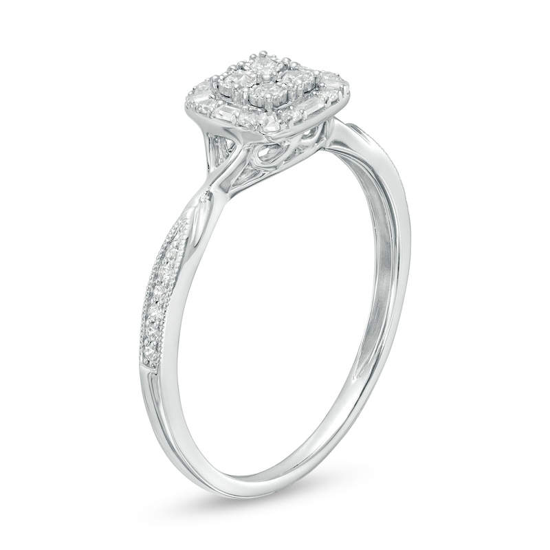 Main Image 3 of 1/5 CT. T.W. Multi-Diamond Square Frame Milgrain Twist Shank Promise Ring in 10K White Gold