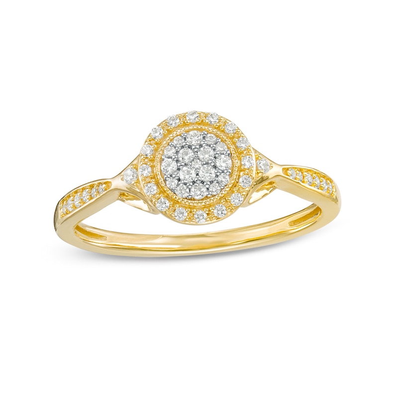 Main Image 1 of 1/5 CT. T.W. Multi-Diamond Frame Leaf-Sides Tapered Shank Promise Ring in 10K Gold