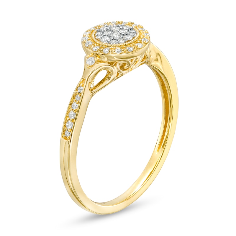 Main Image 3 of 1/5 CT. T.W. Multi-Diamond Frame Leaf-Sides Tapered Shank Promise Ring in 10K Gold