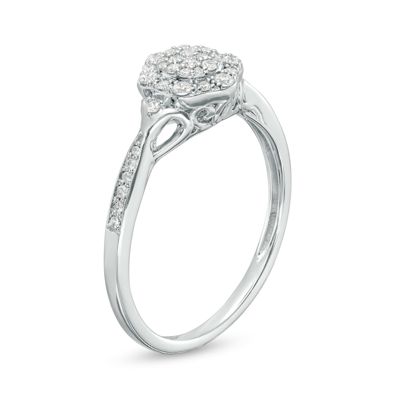 Main Image 3 of 1/4 CT. T.W. Multi-Diamond Flower Frame Split Tapered Shank Promise Ring in 10K White Gold