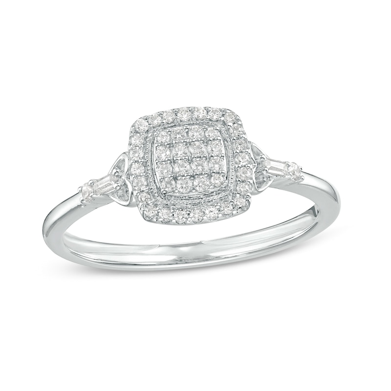 Main Image 1 of 1/5 CT. T.W. Multi-Diamond Square Frame Heart-Sides Promise Ring in 10K White Gold