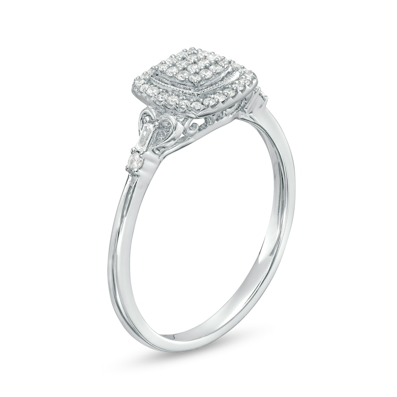 Main Image 3 of 1/5 CT. T.W. Multi-Diamond Square Frame Heart-Sides Promise Ring in 10K White Gold