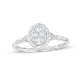 1/5 CT. T.W. Multi-Diamond Oval Frame Promise Ring in 10k White Gold