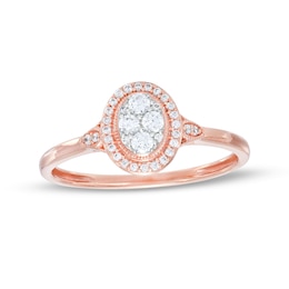 1/5 CT. T.W. Multi-Diamond Oval Frame Promise Ring in 10K Rose Gold