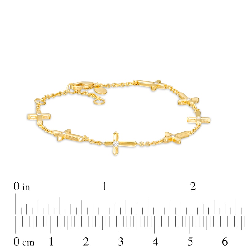 Main Image 4 of 1/8 CT. T.W. Diamond Sideways Gothic-Style Cross Station Bracelet in 10K Gold – 7.25&quot;