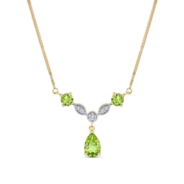 Pear-Shaped Peridot and 1/10 CT. T.W. Diamond &quot;Y&quot; Necklace in 14K Gold - 16&quot;