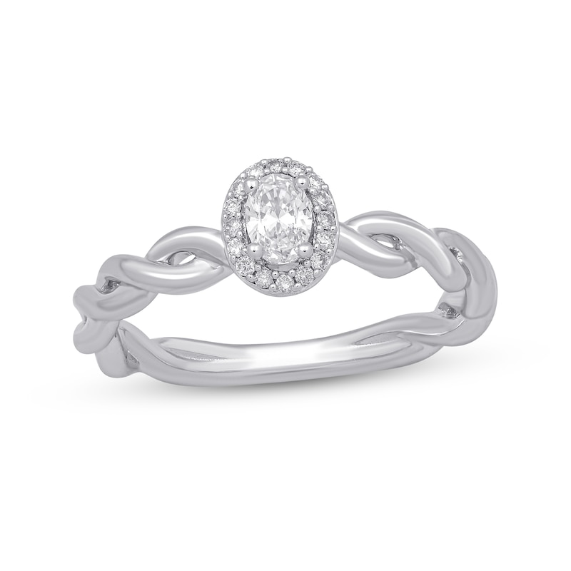 Main Image 1 of 1/4 CT. T.W. Oval Diamond Frame Twist Shank Engagement Ring in 10K White Gold