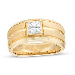 Vera Wang Love Collection Men's 1 CT. Square-Cut Diamond Solitaire Grooved Wedding Band in 14K Gold