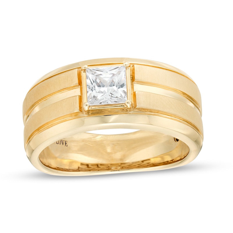 Main Image 1 of Vera Wang Love Collection Men's 1 CT. Square-Cut Diamond Solitaire Grooved Wedding Band in 14K Gold