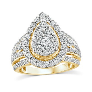 2 Ct. T.W. Pear-Shaped Multi-Diamond Double Frame Multi-Row Vintage-Style Engagement Ring in 10K White Gold (J/I3)