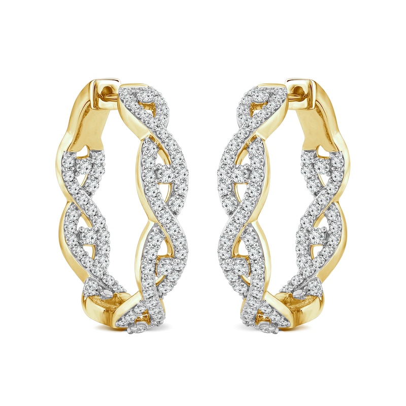 Main Image 1 of 2 CT. T.W. Diamond Twist Inside-Out Hoop Earrings in 14K Gold