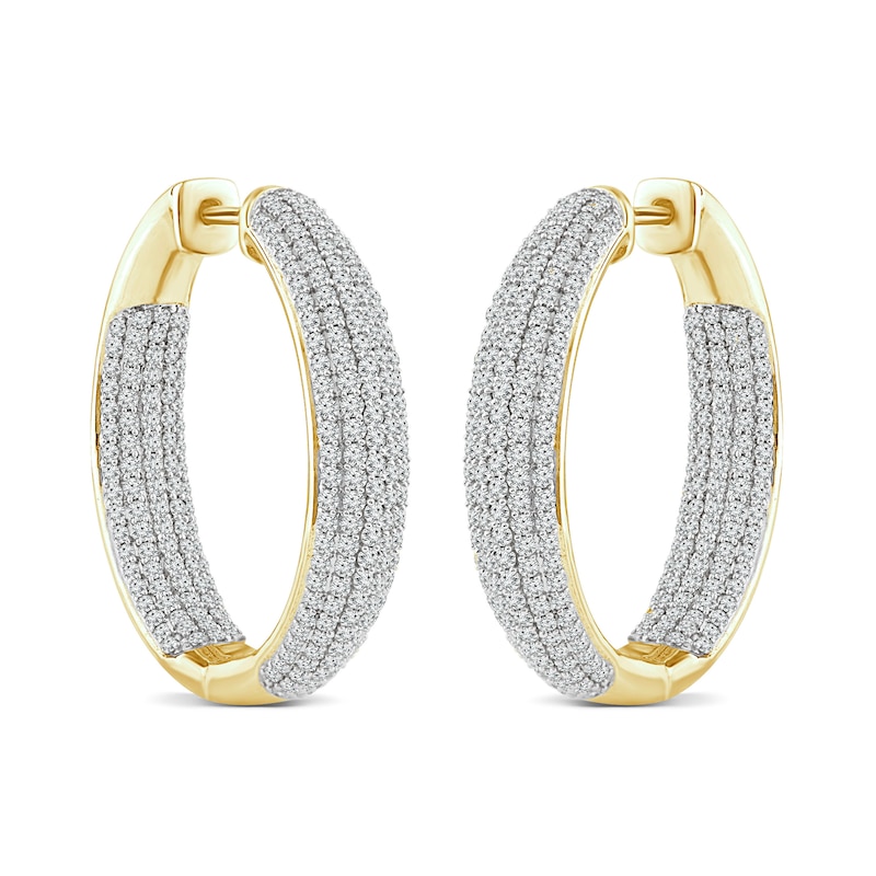 2 CT. T.W. Diamond Multi-Row Inside-Out Hoop Earrings in 14K Gold