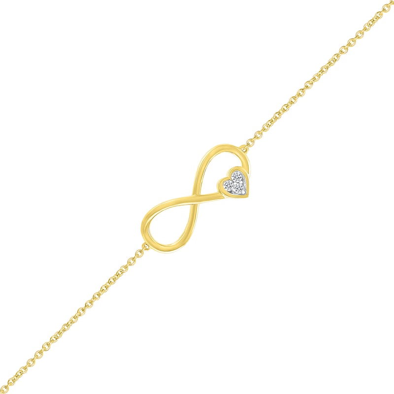 Main Image 1 of 1/20 CT. T.W. Diamond Infinity Heart Anklet in 10K Gold - 10&quot;