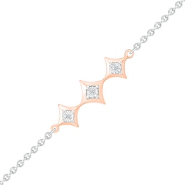 Diamond Accent Three Stone Pointed Frame Anklet in Sterling Silver and 10K Rose Gold - 10&quot;
