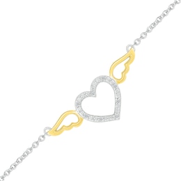 Diamond Accent Heart Wings Anklet in Sterling Silver and 10K Gold - 10&quot;