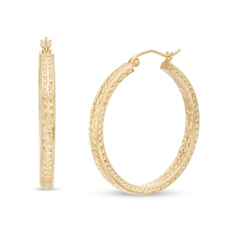 30.0mm Diamond-Cut Double Row Square Tube Hoop Earrings in 14K Gold