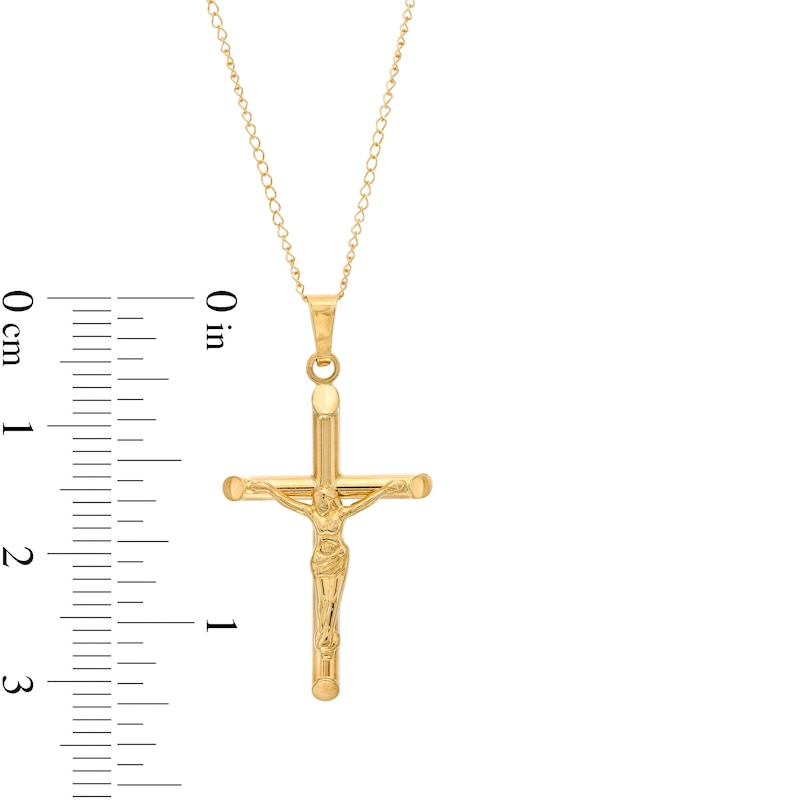 Main Image 2 of Child's Barrel Crucifix Pendant in 14K Gold - 13&quot;