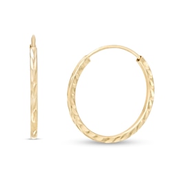 20.0mm Diamond-Cut Continuous Square Tube Hoop Earrings in 14K Gold