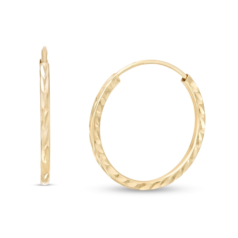 Main Image 1 of 20.0mm Diamond-Cut Continuous Square Tube Hoop Earrings in 14K Gold