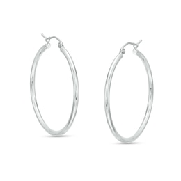 35.0mm Tube Hoop Earrings in 14K White Gold