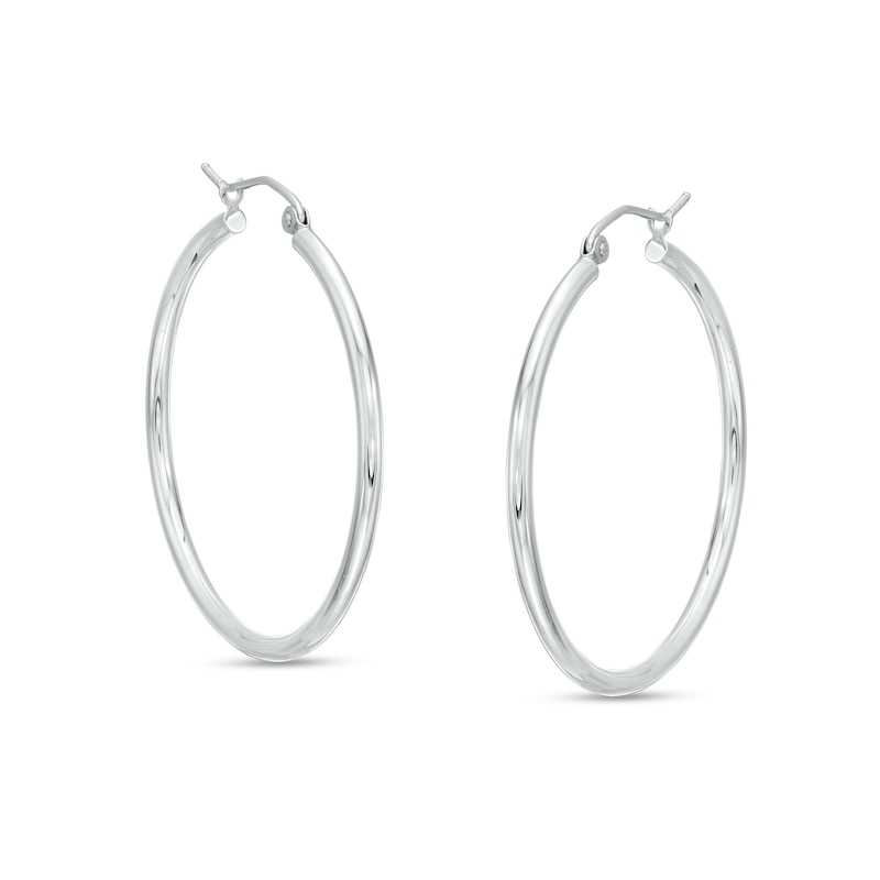 Main Image 1 of 35.0mm Tube Hoop Earrings in 14K White Gold